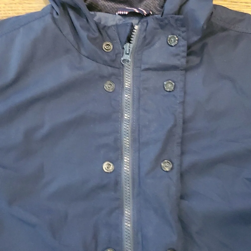 Kids Old Navy navy blue lined & hooded rain jacket size XL(14/16)